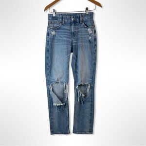American Eagle Curvy Straight Distressed Jeans Size 0 Regular Medium Wash